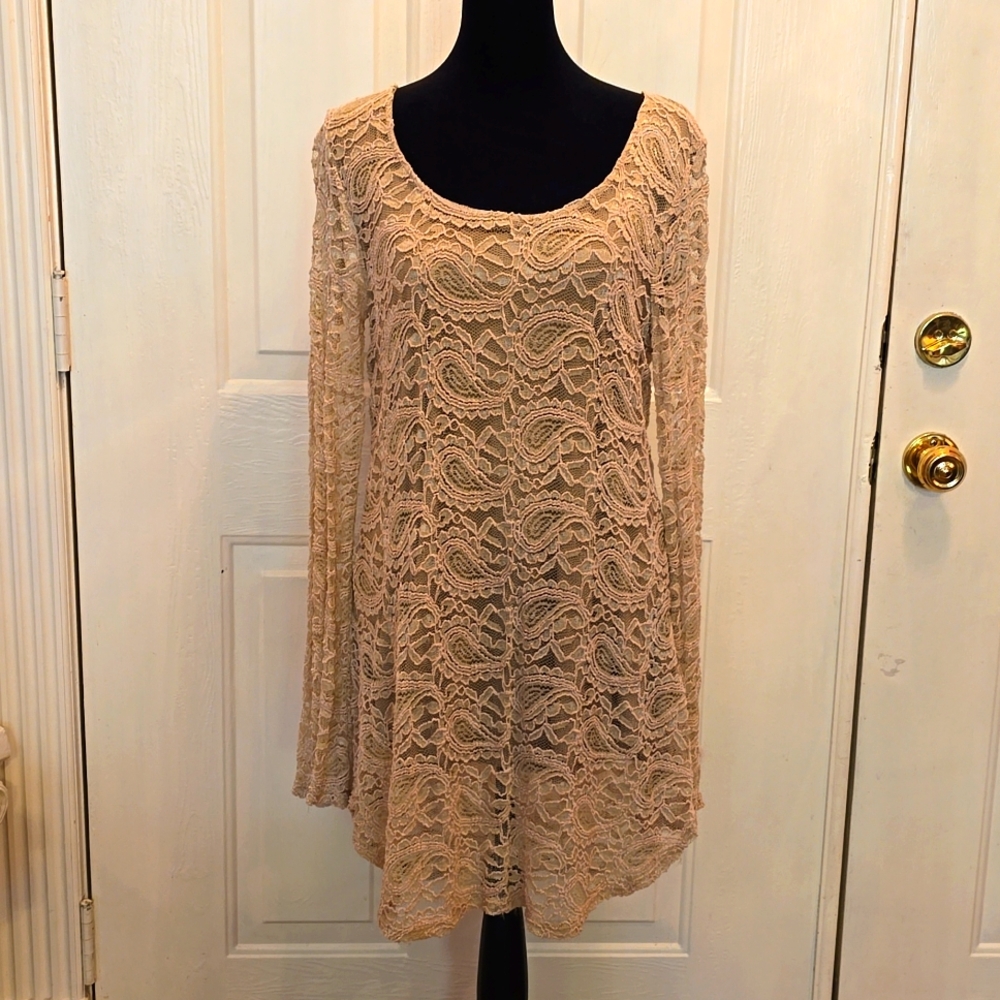 Dress: Ecru lace over tan knit #15